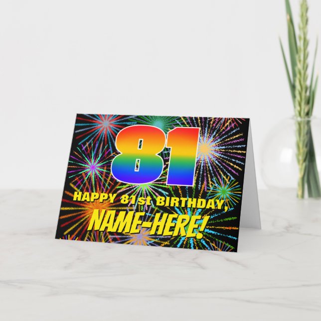 81st Birthday: Fun, Colourful Celebratory Firework Card (Front)