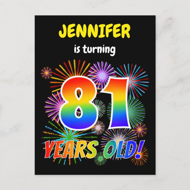81st Birthday - Fun Fireworks, Rainbow Look "81" Postcard (Front)