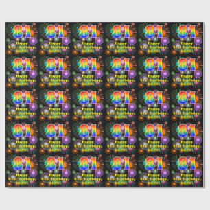 81st Birthday: Fun Fireworks, Rainbow Look # “81” Wrapping Paper