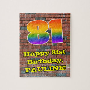 81st Birthday: Fun Graffiti-Inspired Rainbow 81 Jigsaw Puzzle