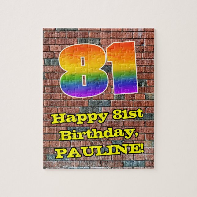 81st Birthday: Fun Graffiti-Inspired Rainbow 81 Jigsaw Puzzle (Vertical)