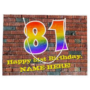 81st Birthday: Fun, Graffiti-Inspired Rainbow # 81 Large Gift Bag