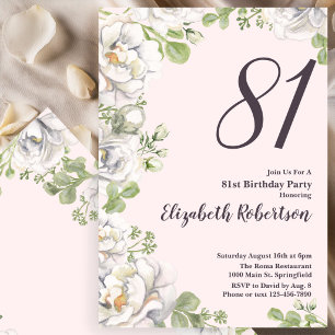 81st Birthday Invitation Blush Pink Floral Peonies