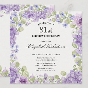 81st Birthday Invitation Elegant Purple Floral