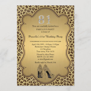 81st Birthday invitation, numbers diamonds,Cheetah Invitation