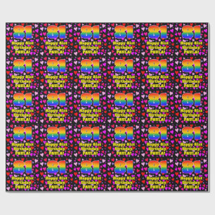 81st Birthday: Loving Hearts Pattern, Rainbow # 81 Wrapping Paper