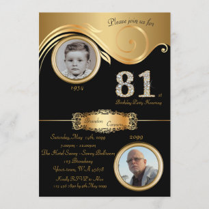 81st,Birthday Man 81st,elegant art deco,black gold Invitation