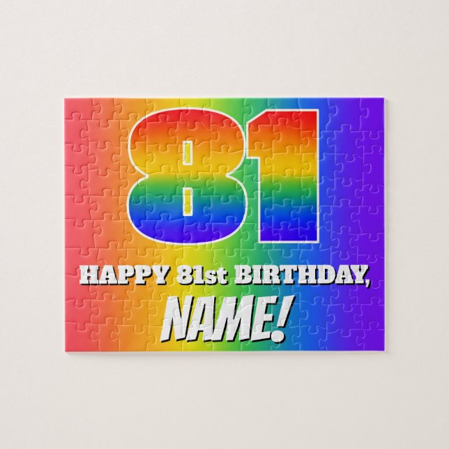 81st Birthday — Multicolored Rainbow Pattern “81” Jigsaw Puzzle (Horizontal)
