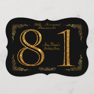 81st,Birthday party 81st,great Gatsby,black & gold Invitation