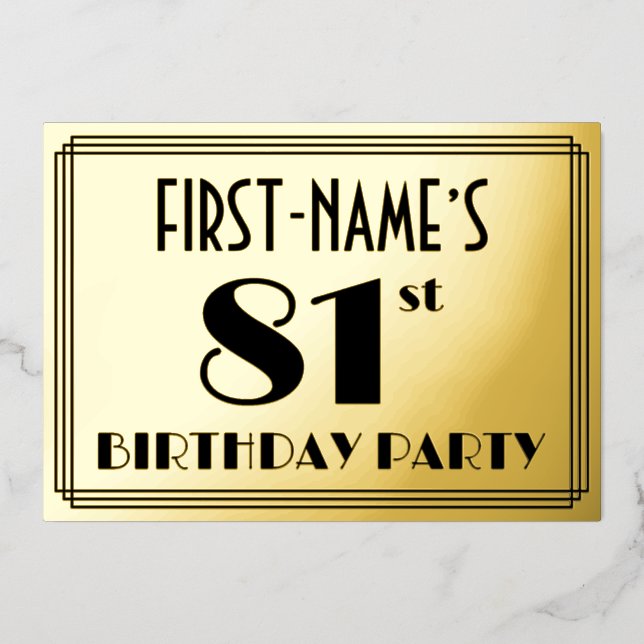 81st Birthday Party — Art Deco Look “81” + Name (Front)
