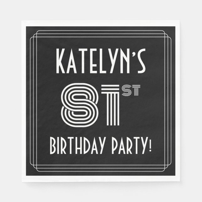 81st Birthday Party: Art Deco Style + Custom Name Napkin (Front)