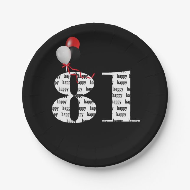 81st birthday party balloons paper plate (Front)