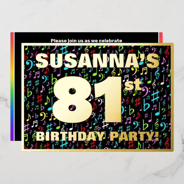81st Birthday Party — Fun, Colourful Music Symbols (Front/Back)