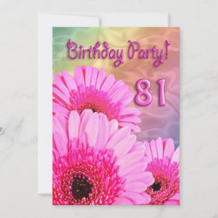 81st Birthday party invitation with pink flowers