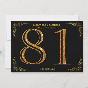 81st Birthday party,styl,black gold glitter Invitation