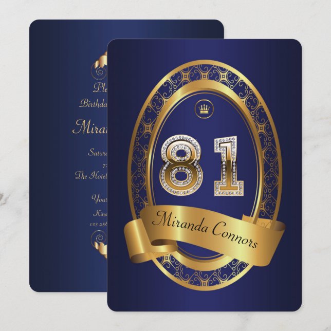 81st,birthday party woman man,elegant colour invitation (Front/Back)