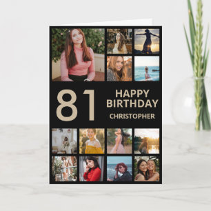 81st Birthday Photo Collage 13 Photos Black & Gold Card