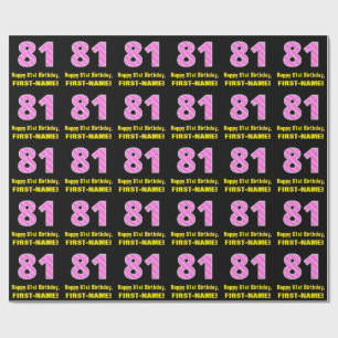 81st Birthday: Pink Stripes and Hearts "81" + Name Wrapping Paper