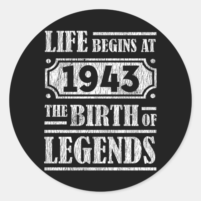 82 Year Old 1943 Birth Of Legend 82nd Birthday  Classic Round Sticker (Front)