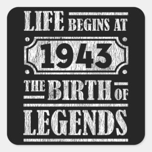 82 Year Old 1943 Birth Of Legend 82nd Birthday Square Sticker