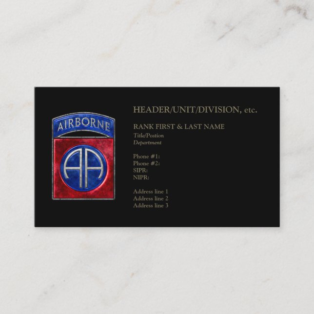 82nd Airborne Customisable Black Business Card (Front)