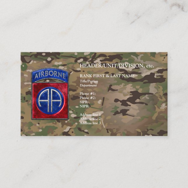 82nd Airborne Customisable Camo Business Card (Front)