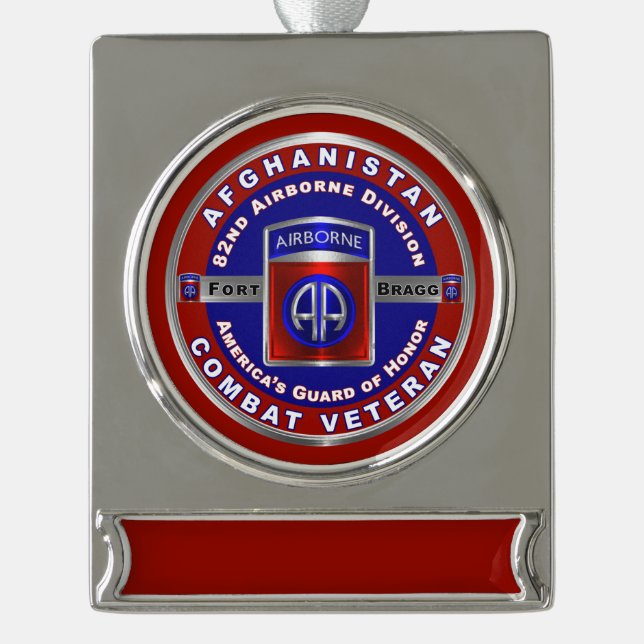 82nd Airborne Division Afghanistan Veteran Silver Plated Banner Ornament (Front)