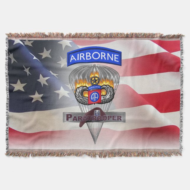 82nd Airborne Division All American Paratrooper Throw Blanket (Front)
