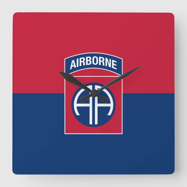 82nd Airborne Division Flag Military Veteran Square Wall Clock (Front)