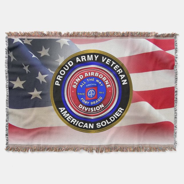 82nd Airborne Division Proud Airborne Veteran Throw Blanket (Front)