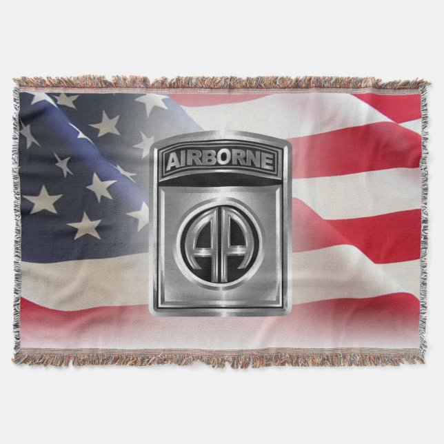 82nd Airborne Division Silver Framed Design Throw Blanket (Front)