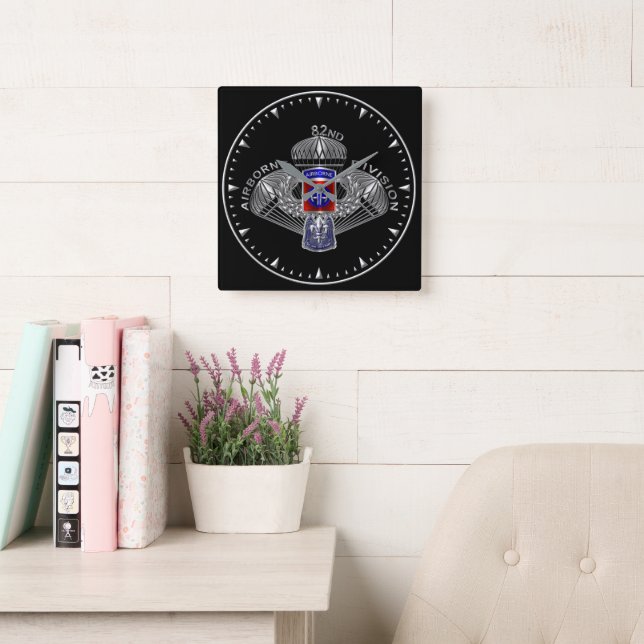82nd Airborne Division  Square Wall Clock (Reading Room)