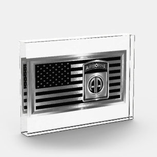 82nd Airborne Division Steel Flag with Patch Photo Block