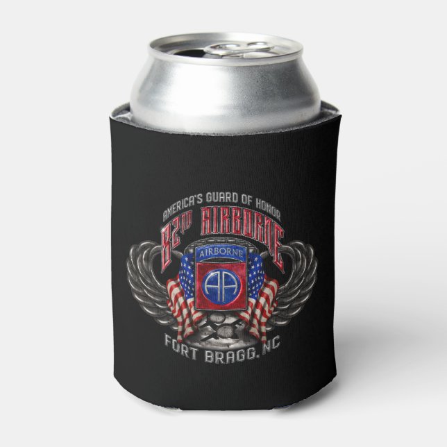 82nd Airborne Fort Bragg Black Can Cooler (Can Front)