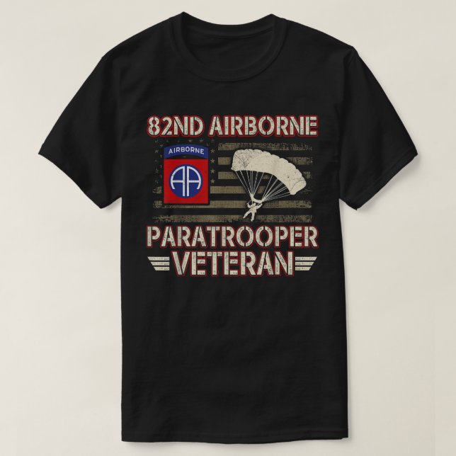 82nd Airborne Paratrooper Veteran Flag Tshirt, Vet T-Shirt (Design Front)
