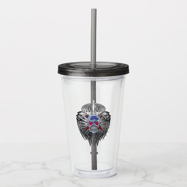 82nd Airborne Stunning Silver Skull Metallic Wings Acrylic Tumbler (Front)