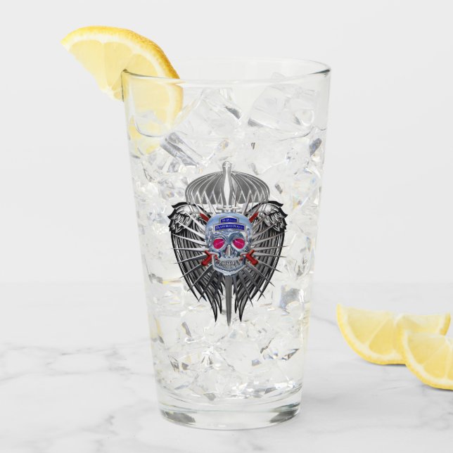 82nd Airborne Stunning Silver Skull Metallic Wings Glass (Front Ice)