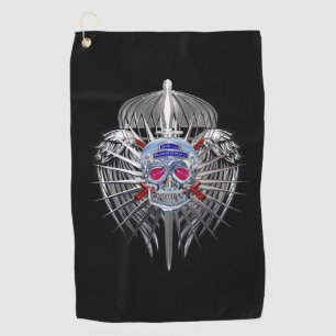82nd Airborne Stunning Silver Skull Metallic Wings Golf Towel