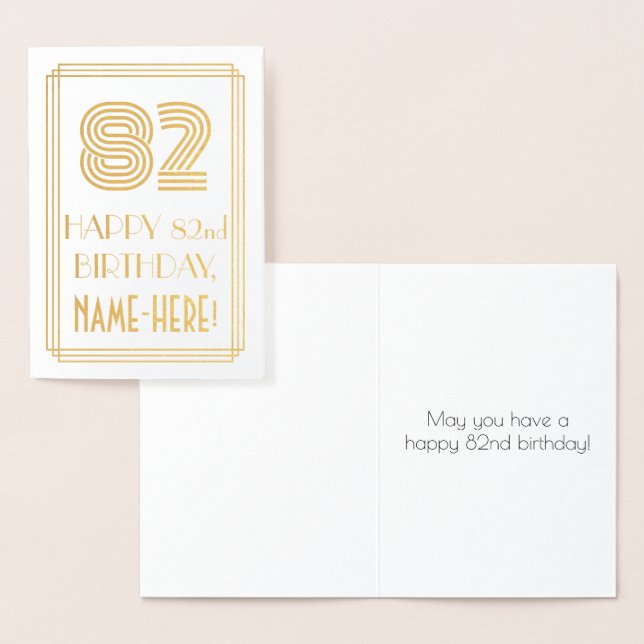 82nd Birthday - Art Deco Inspired Look "82" & Name Foil Card (Display)
