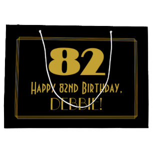 82nd Birthday — Art Deco Inspired Look "82" & Name Large Gift Bag
