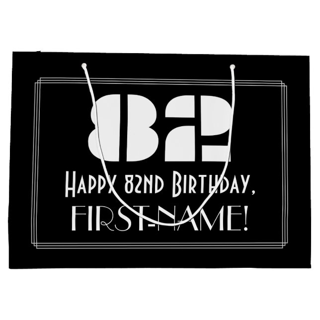 82nd Birthday ~ Art Deco Inspired Look "82" + Name Large Gift Bag (Back)