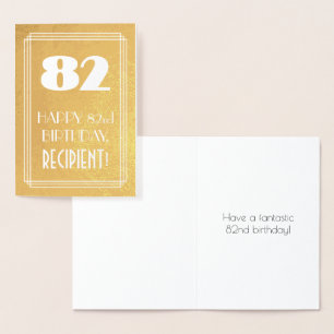 82nd Birthday ~ Art Deco Style "82" & Custom Name Foil Card