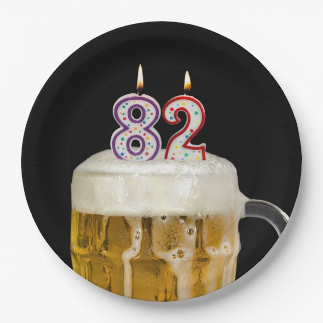 82nd Birthday Beer on black Paper Plate (Front)
