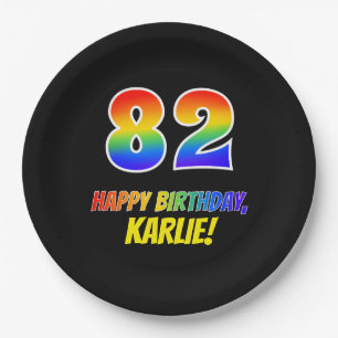 82nd Birthday: Bold, Fun, Simple, Rainbow 82 Paper Plate