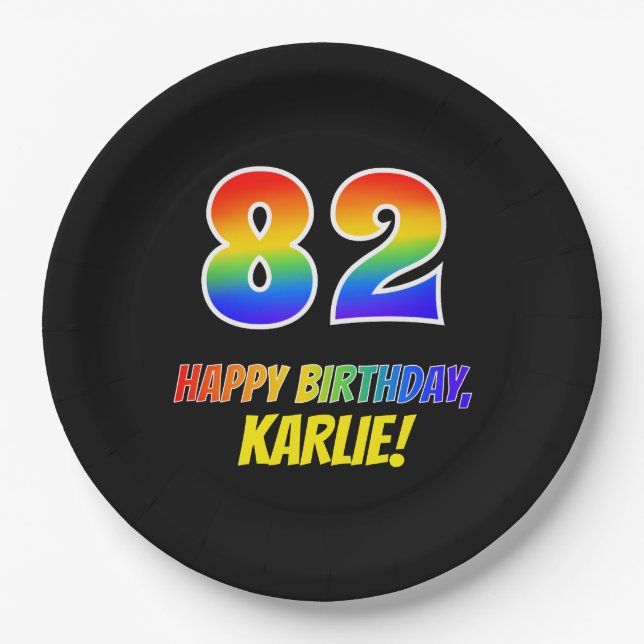 82nd Birthday: Bold, Fun, Simple, Rainbow 82 Paper Plate (Front)