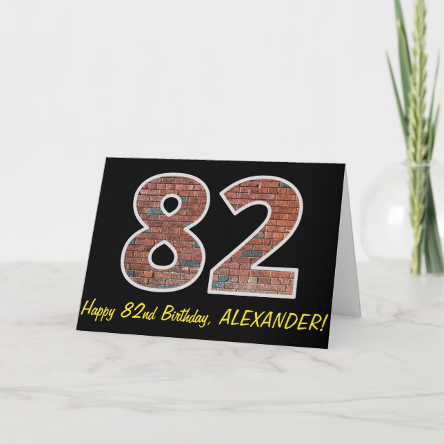 82nd Birthday - Brick Wall Pattern "82" w/ Name Card (Front)