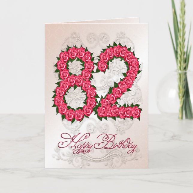 82nd birthday card with roses and leaves (Front)