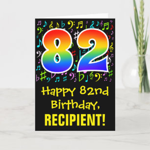 82nd Birthday: Colorful Music Symbols + Rainbow 82 Card