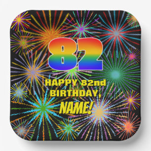 82nd Birthday: Colourful, Fun Celebratory Firework Paper Plate