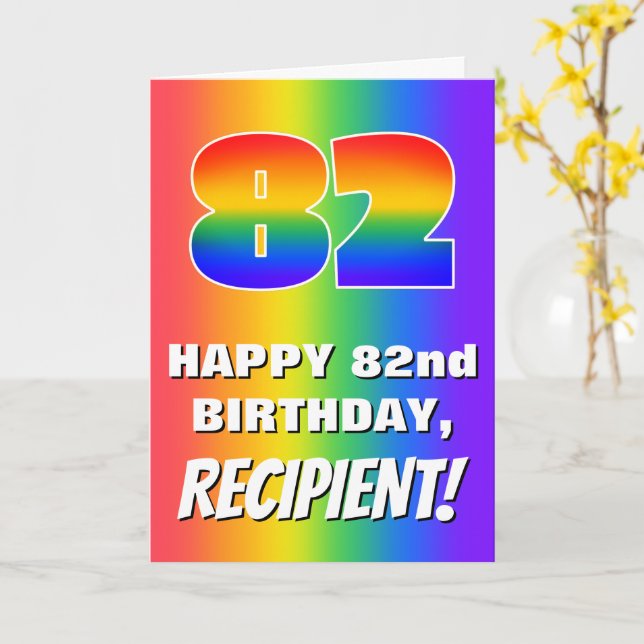 82nd Birthday: Colourful, Fun Rainbow Pattern # 82 Card (Yellow Flower)